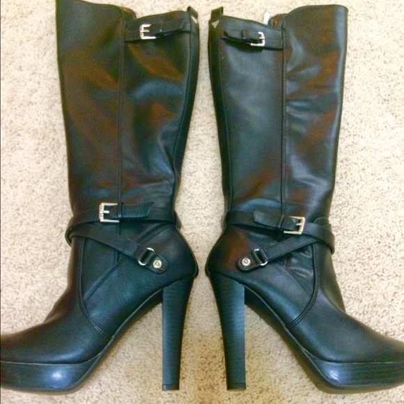 Guess black leather high heel boots