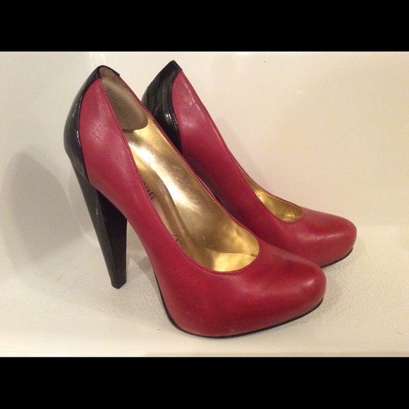 Black and red platform heels
