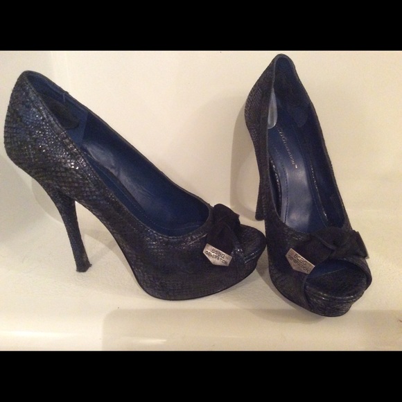 Black and Blue Snakeskin Platform Heels