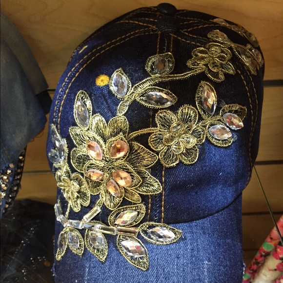 Accessories - Denim Dark Blue Flower Cap