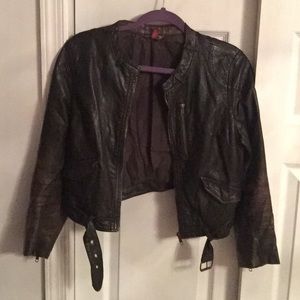 Chocolate Brown Faux Leather Distressed Jacket