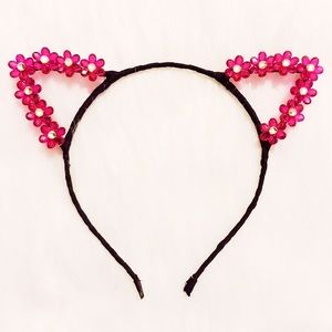 Pink Flower Gem Cat Ears