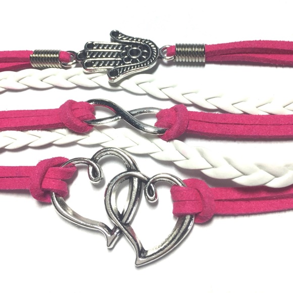 Jewelry - Pink double hearts infinity hand bracelet