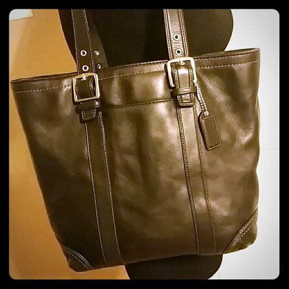 Black Authentic Solid Leather Coach Bag