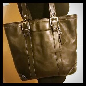 Black Authentic Solid Leather Coach Bag