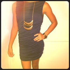 Navy Blue Sleeveless Ruched Dress