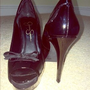 Jessica Simpson black peep toe platform heels
