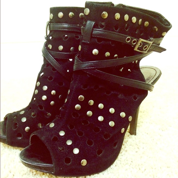 Black ankle peep toe booties