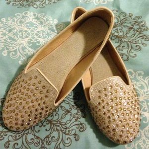 Cute golden, bedazzled flats