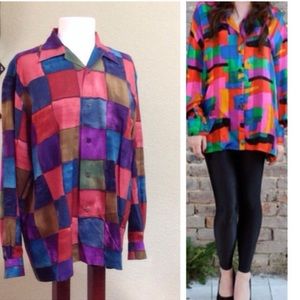 Vintage Equipment silk colorblock top