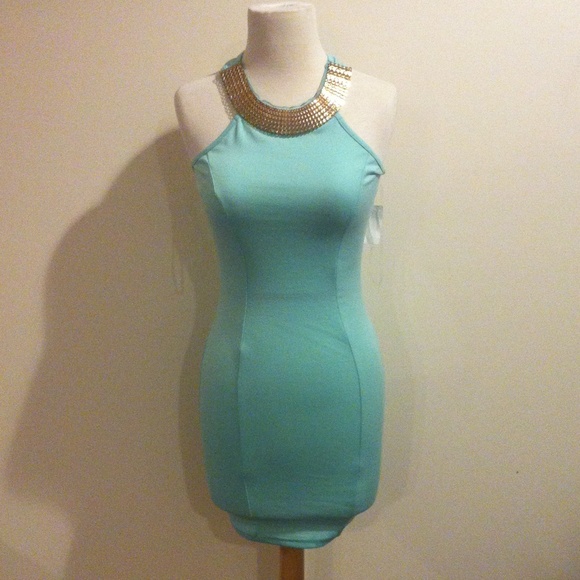 Mint blue form fitting dress