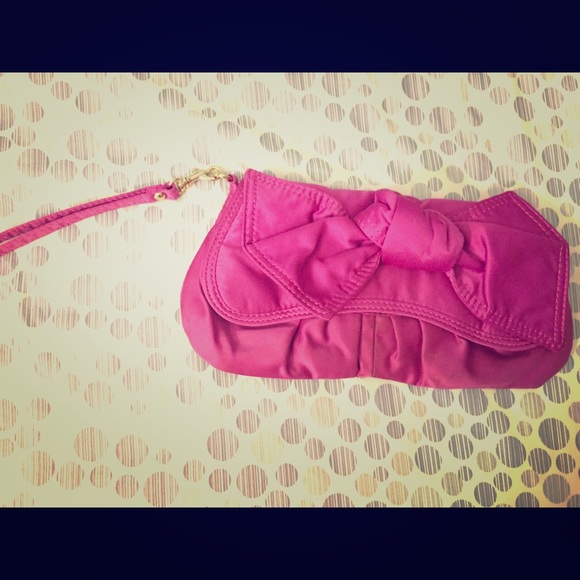 Pink Bow Satin Clutch/wristlet