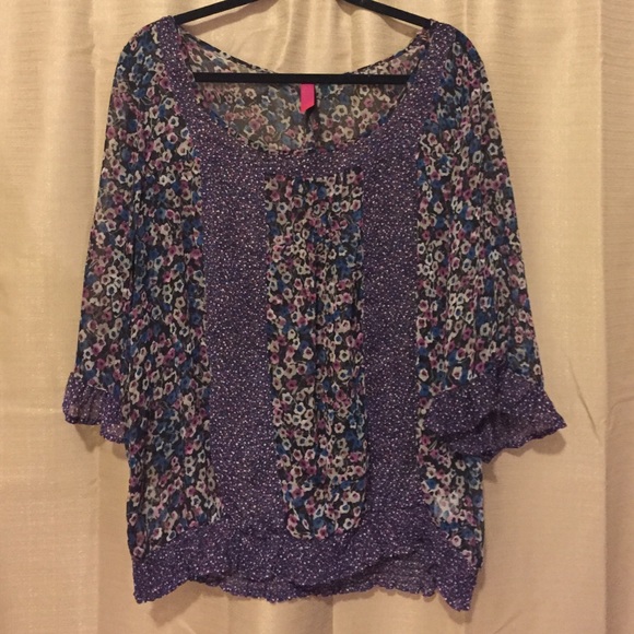 Purple floral flowy chiffon top