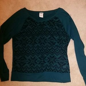 long sleeve teal/patterned PINK shirt