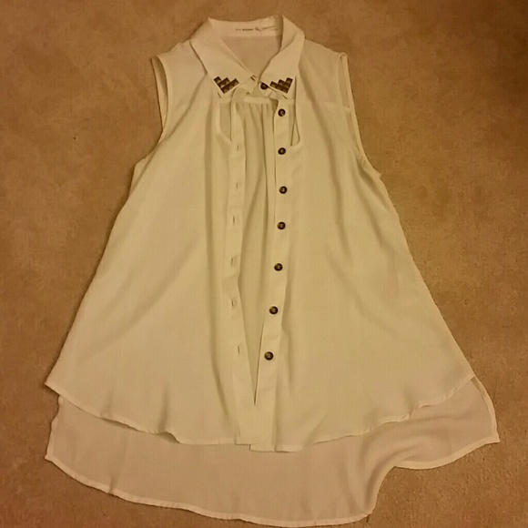 White button up sheer tank top