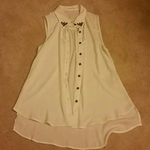 White button up sheer tank top