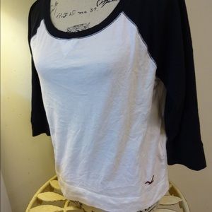 Hollister navy white baseball tee L NWOT