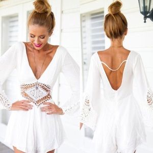 White crochet Front Romper