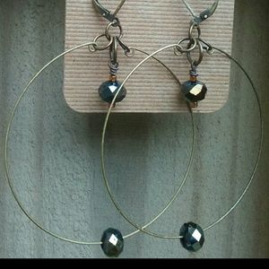 Handmade Brass Hoop Earrings with Crystals