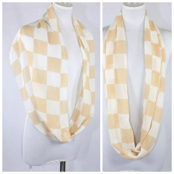 B38 Check Beige Tan Lightweight Infinity Scarf - Picture 2 of 3