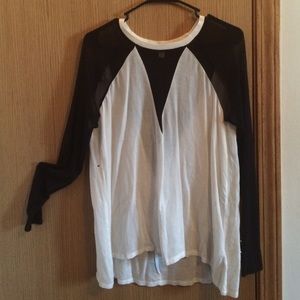 Long Sleeve Black&White Top with Sheer Panels