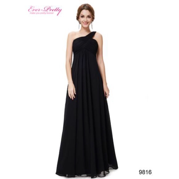 One Shoulder Black Ruffles Padded Evening Dress