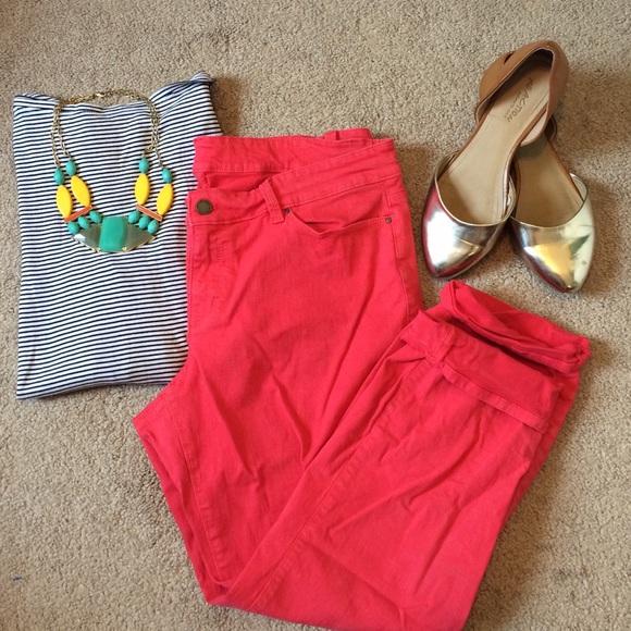 Coral stretch skinny jeans