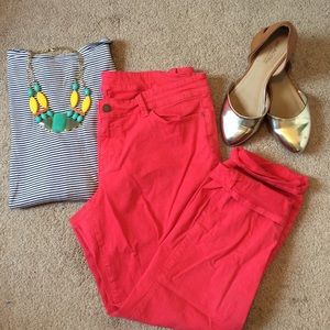 Coral stretch skinny jeans