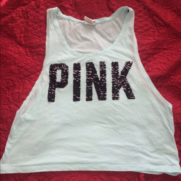 VS PINK CROP TOP. Teal and black sparkles