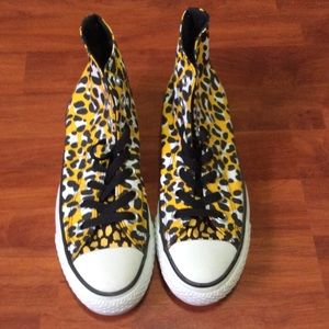 Yellow, White, Black Leopard Woman's High Tops