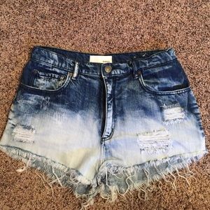 High Waisted Acid Washed Ombré Shorts