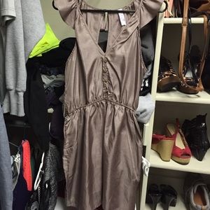 Flattering, open backed tan/brown dress