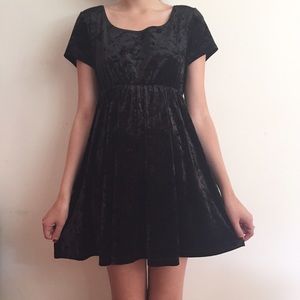 Stretch Black Velvet Babydoll Dress