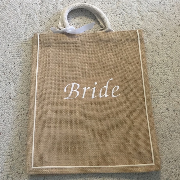 Tan burlap "bride" bag