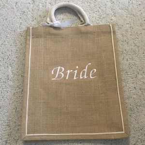 Tan burlap "bride" bag