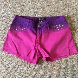 pink and purple tie-dye shorts