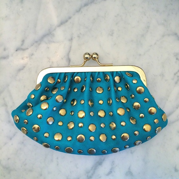 Dark teal and gold clutch