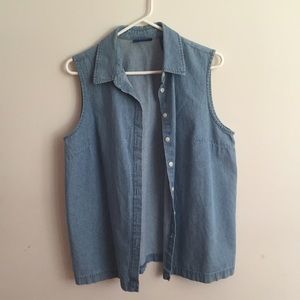 Vintage Oversized Sleeveless Denim Button-Up