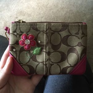 Pink and brown coach wristlet