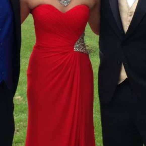 Red Full Length Strapless Prom Dress