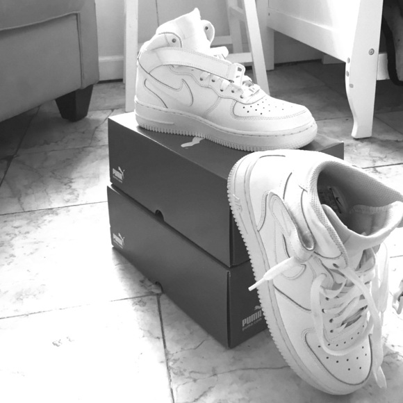 All White High Top Nike Air Force's