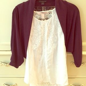 NWOT eggplant purple shrug with crochet back