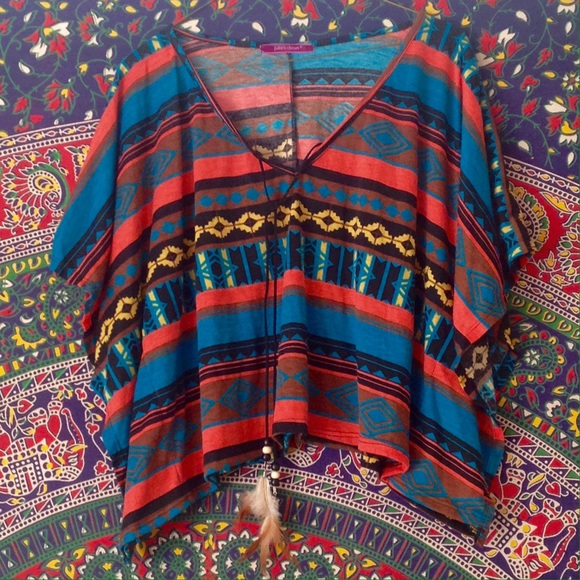 Poncho Shirt w/ Feather Necklace