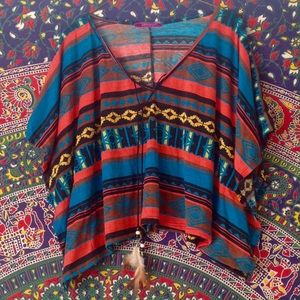 Poncho Shirt w/ Feather Necklace