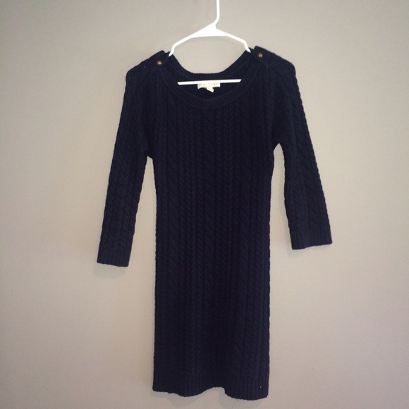 Navy Blue Cable Knit Sweater Dress - Picture 1 of 3
