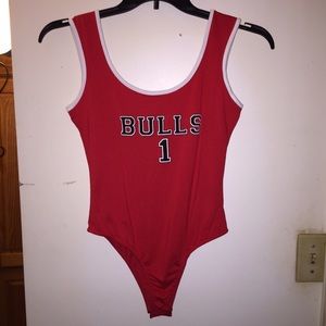 Red Beyonce Inspired Bulls Jersey Bodysuit.