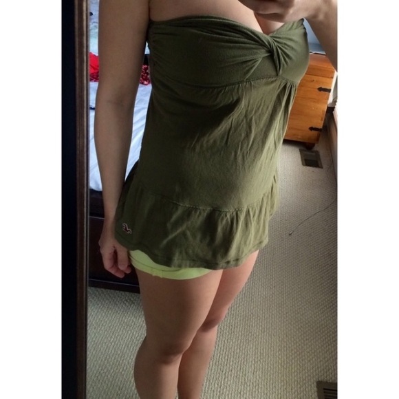 Army green hollister strapless tank