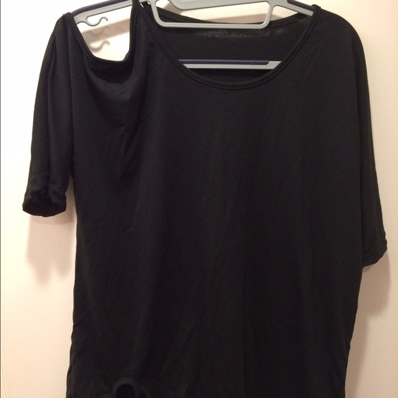 Black cotton top, one shoulder cut out