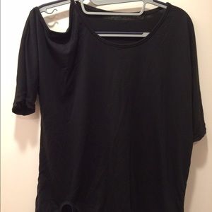 Black cotton top, one shoulder cut out