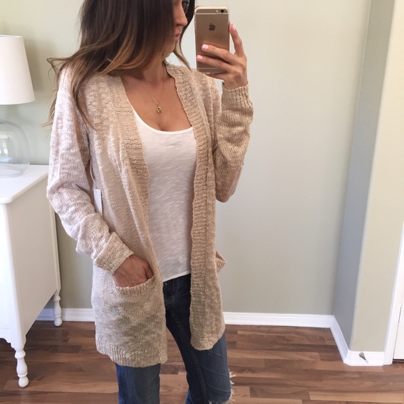 Sold • Taupe Longsleeve Open Cardigan Sweater - Picture 3 of 4